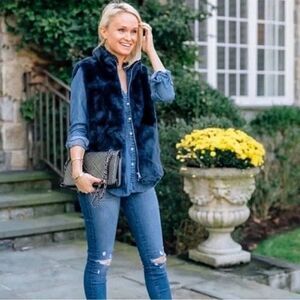 J.Crew Vest Vegan Fur Zip Up Plush Royal Blue